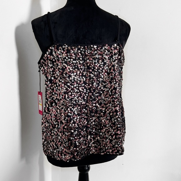 Vince Camuto Gilded Rose Sequin Adjustable Spaghetti Strap Night Out Tank - Picture 6 of 10